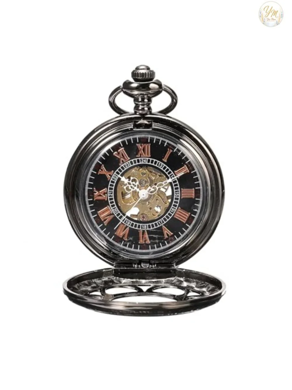 Men's Vintage Pocket Watch with Chain Hand Wind Mechanical Steampunk Skeleton